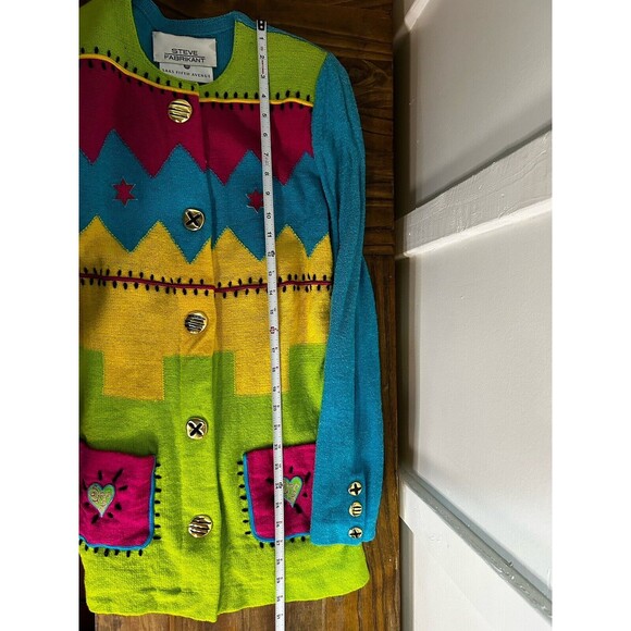 Steve Fabrikant Saks Fifth Ave Colorful Fun Button Up Sweater Womens Sz 10 AS IS - Picture 9 of 10